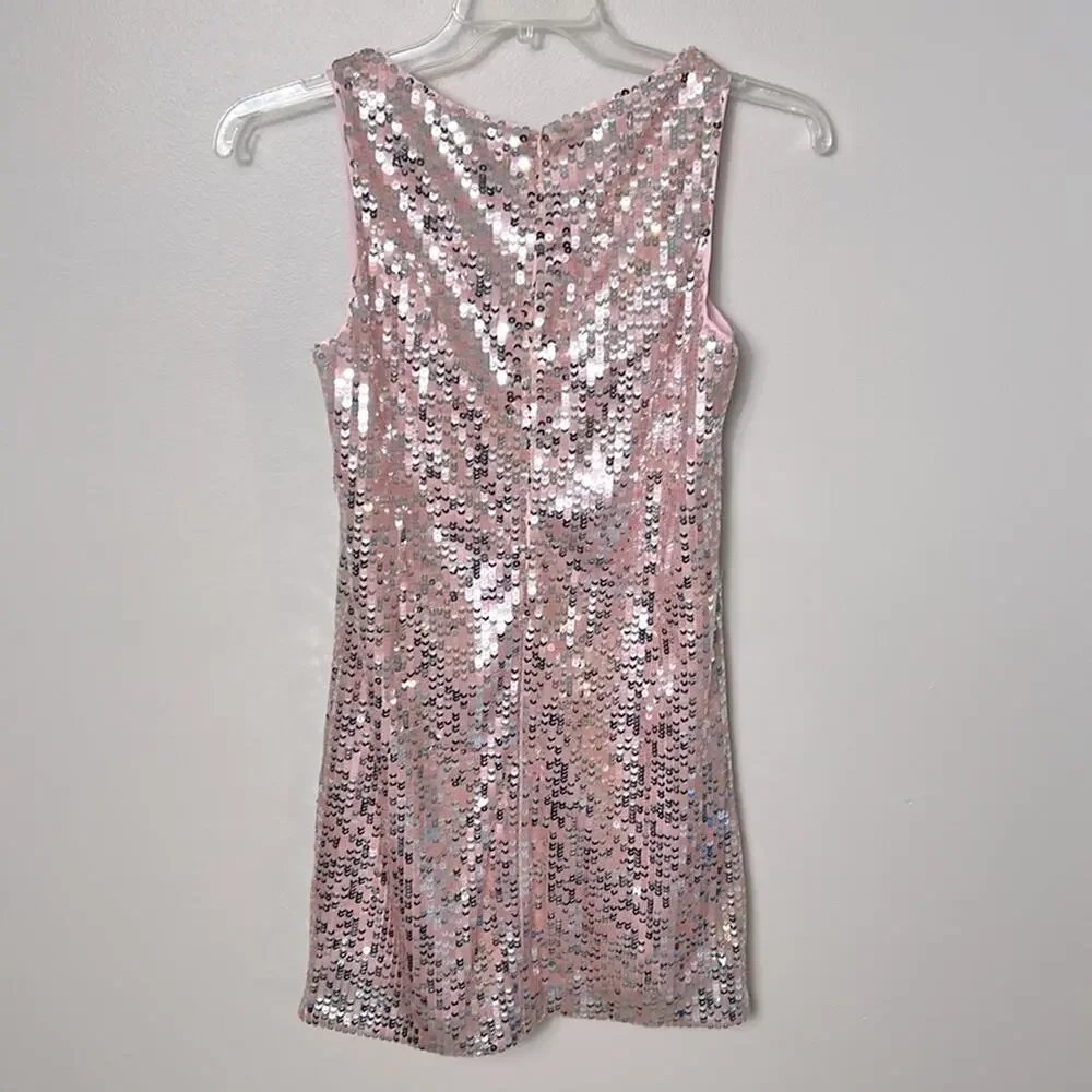 NEW Milly Minis pink silver sequin Angular Shift Dress